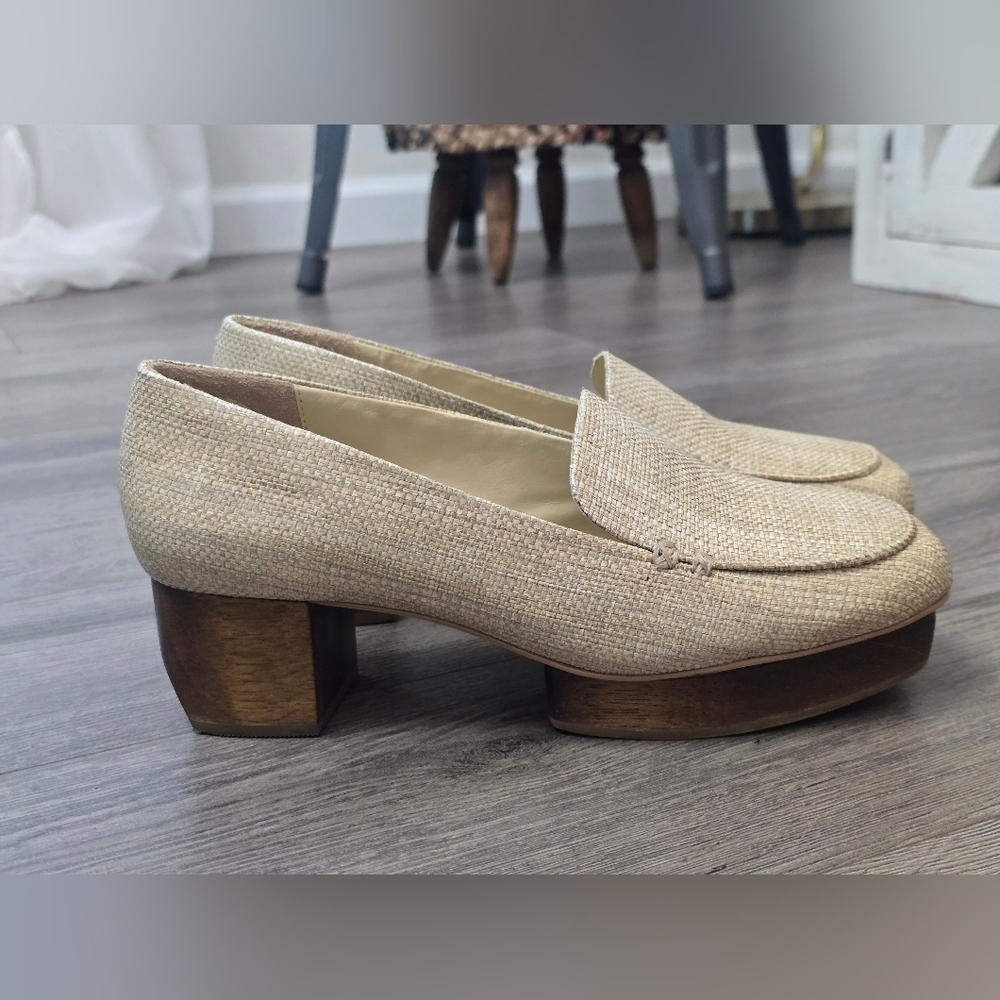 Cult Gaia Lenny Loafer Woven Rafia Wooden Platform Heel Womens Size 38 Unique
